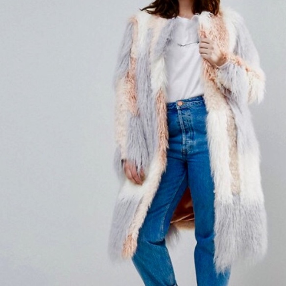 Patched Faux Fur Mongolian Coat